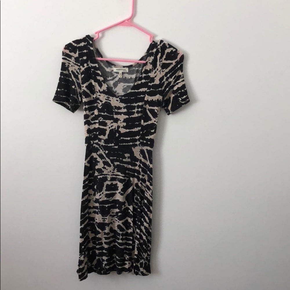 black and beige dress